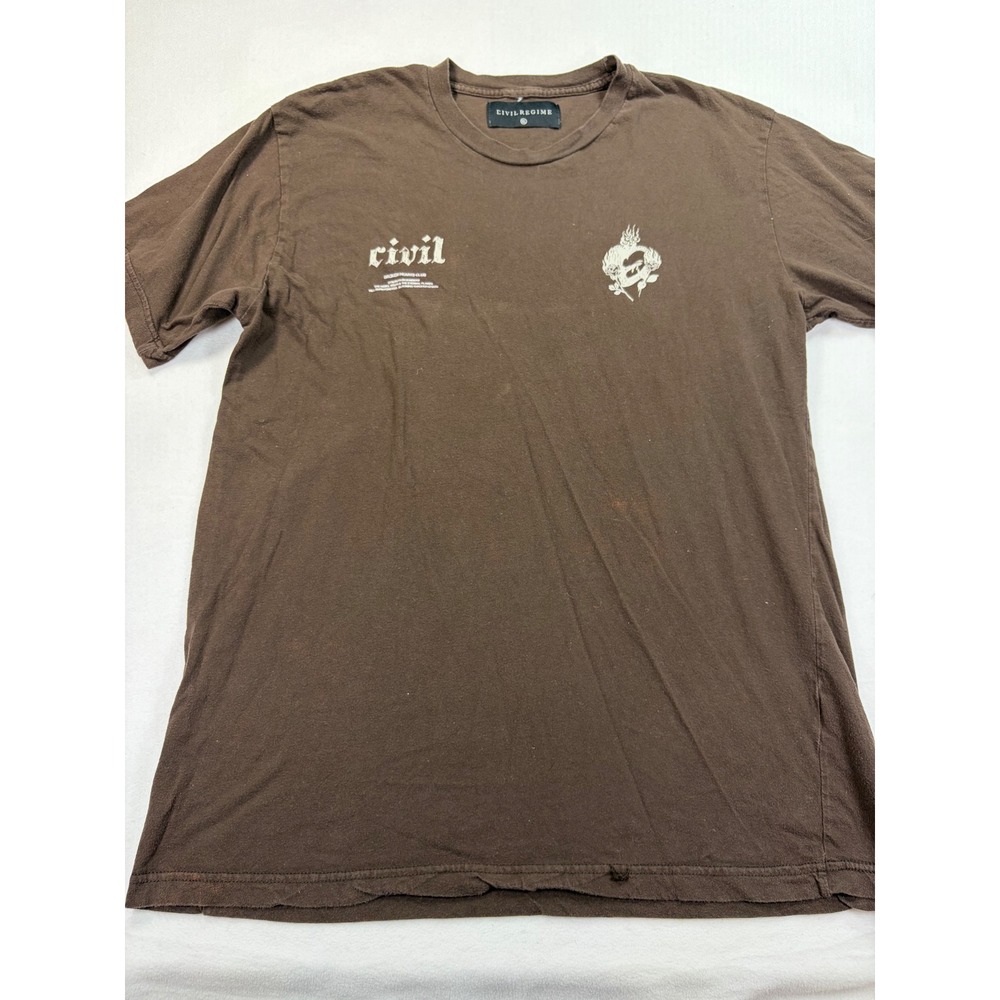 Civil Regime Broken Hearts Club Graphic T-Shirt Mens XL Brown Streetwear Tee